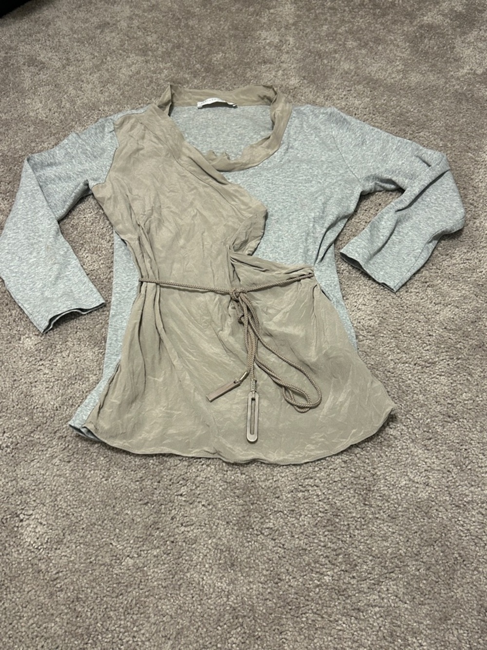 Fabiana Filippi Two-Tone Taupe & Heather Gray Women's Wrap Blouse sz:small